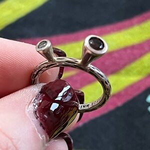 VTG Whimsigoth Y2K Artisan Garnet Diamond Sterling Silver 925 Size 6 Ring
